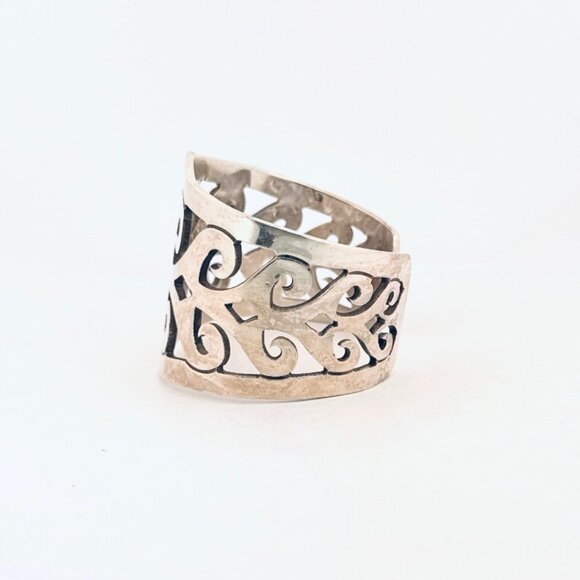 Charles Albert, Estate, Sterling Silver 925 Openwork Cuff Bracelet For 6" Wrist - Picture 4 of 9